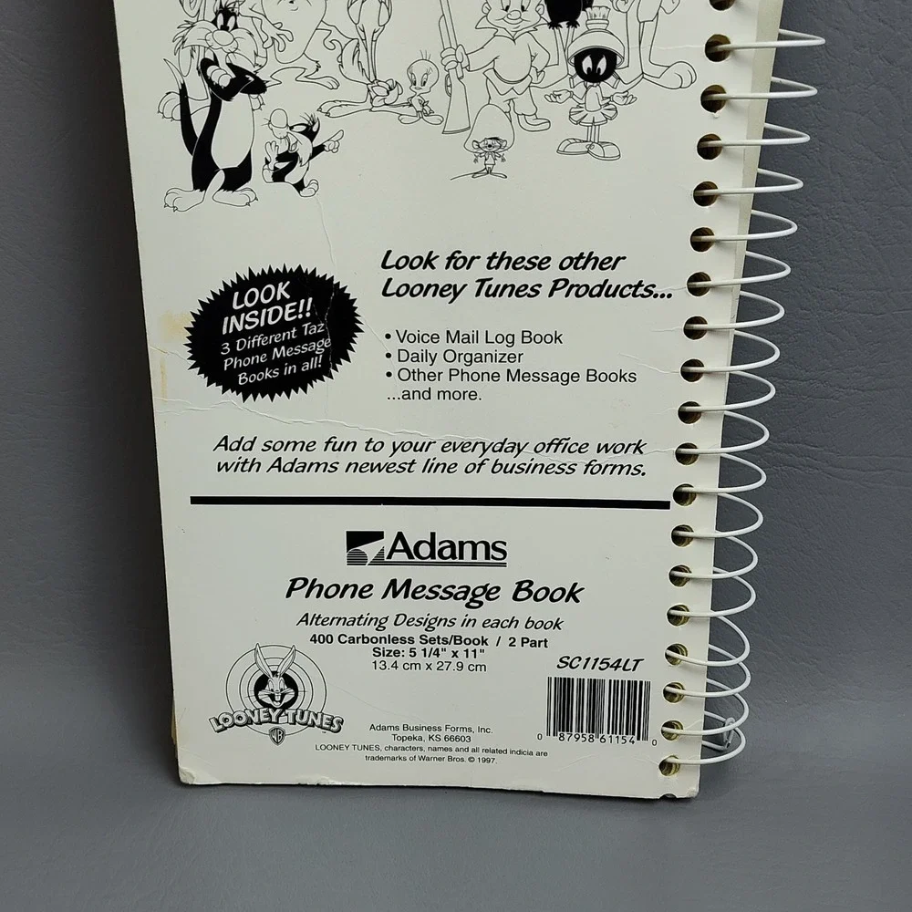 Vintage Looney Tunes Taz Phone Message Book 1997 Carbon Paper‎ Tasmanian Devil
